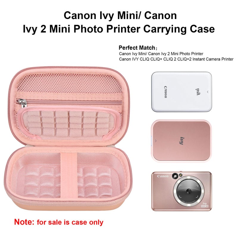 الونبو حقيبة حمل Elonbo لطابعة الصور الصغيرة Canon Ivy Mini/Canon Ivy 2 Mini من Canon Ivy CLIQ CLIQ+ CLIQ 2 CLIQ+2 حقيبة شبكية محمولة لطابعة الكاميرا الفورية بتقنية البلوتوث تناسب كابل ورق الصور ذهبي وردي + ذهبي - Image 2